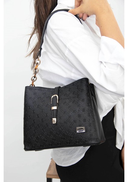 Siyah Üç Bölmeli Kadın Omuz Çantası SP974