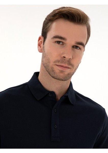 Erkek Lacivert Regular Fit %100 Pamuk 3 İplik Polo Yaka Sweatshirt 50318960-VR033 fiyatları