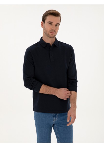 Erkek Lacivert Regular Fit %100 Pamuk 3 İplik Polo Yaka Sweatshirt 50318960-VR033 modelleri