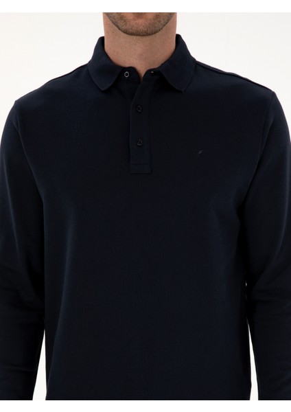 Erkek Lacivert Regular Fit %100 Pamuk 3 İplik Polo Yaka Sweatshirt 50318960-VR033