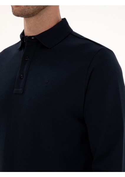Erkek Lacivert Regular Fit %100 Pamuk 3 İplik Polo Yaka Sweatshirt 50318960-VR033