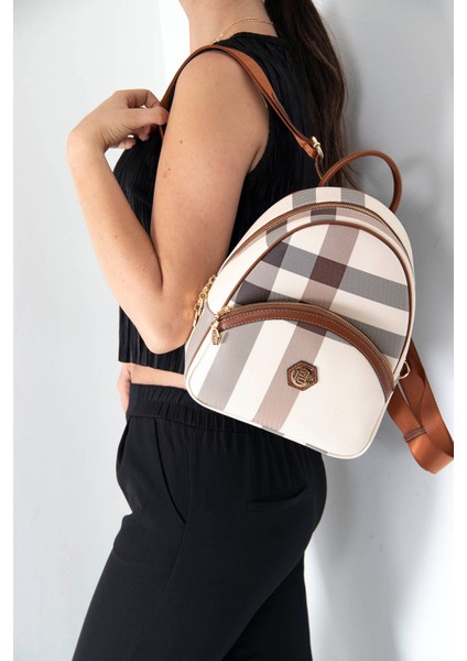 Krem Tek Bölmeli Kadın Sırt Çantası SP945