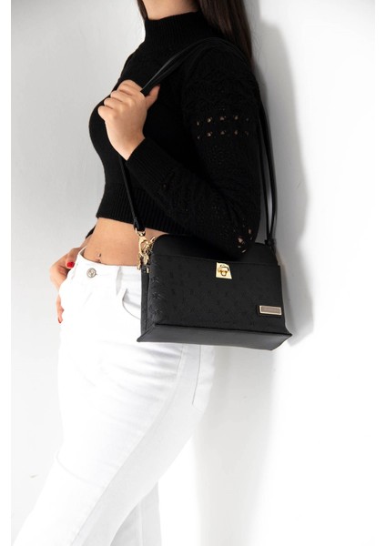 Siyah Üç Bölmeli Kadın Çapraz Çanta/postacı Çantası SP623