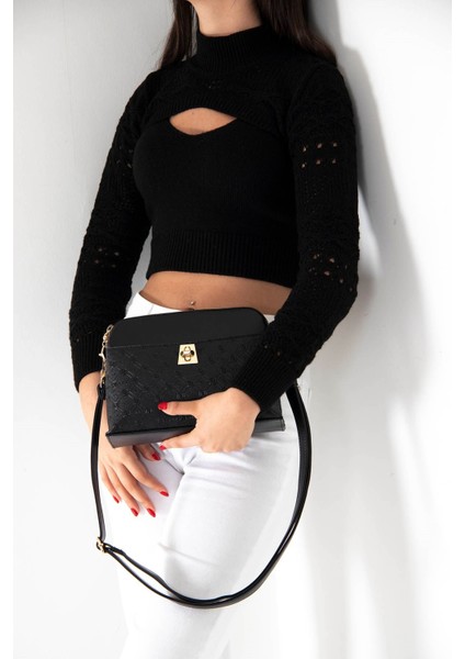 Siyah Üç Bölmeli Kadın Çapraz Çanta/postacı Çantası SP623 fiyatları