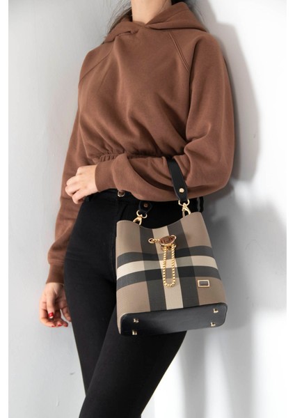 Kahve Üç Bölmeli Kadın El Çantası/postacı Çantası SP967