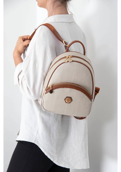 Bej Tek Bölmeli Kadın Sırt Çantası SP945