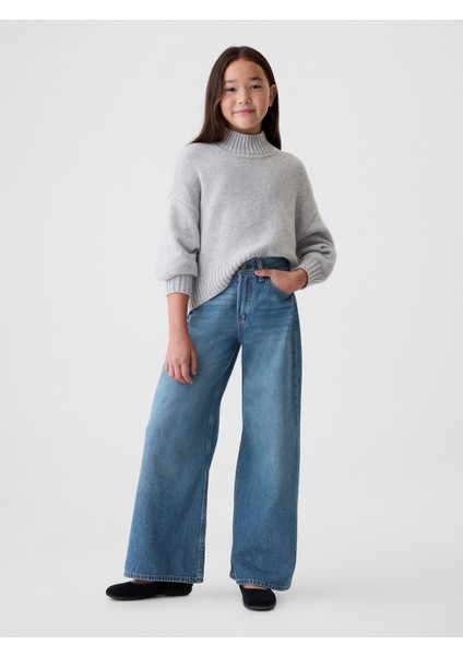 Kız Çocuk Mavi Mid Rise Baggy Jean Pantolon