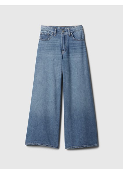 Kız Çocuk Mavi Mid Rise Baggy Jean Pantolon