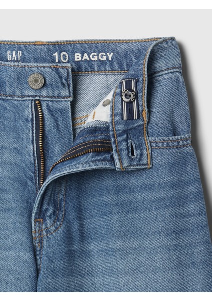 Kız Çocuk Mavi Mid Rise Baggy Jean Pantolon