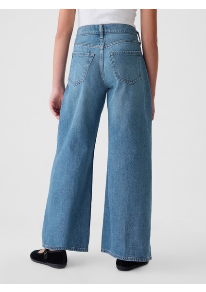 Kız Çocuk Mavi Mid Rise Baggy Jean Pantolon