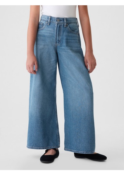 Kız Çocuk Mavi Mid Rise Baggy Jean Pantolon