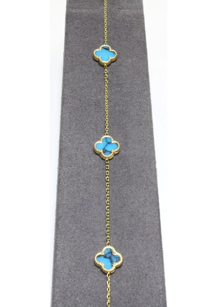 14 Ayar Altın 3 Yoncalı Mavi Bileklik modelleri