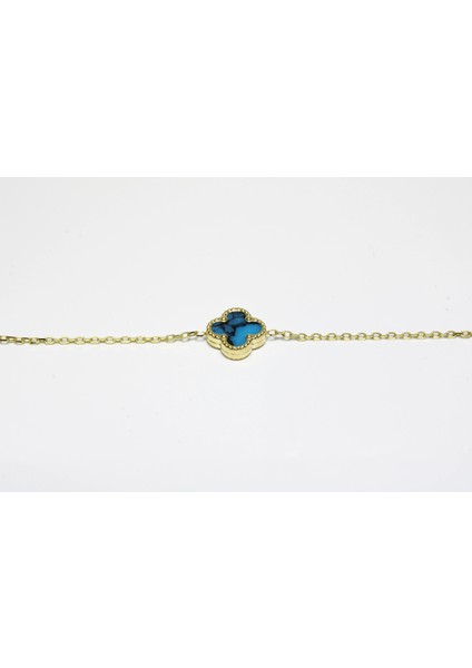 14 Ayar Altın 3 Yoncalı Mavi Bileklik indirimleri