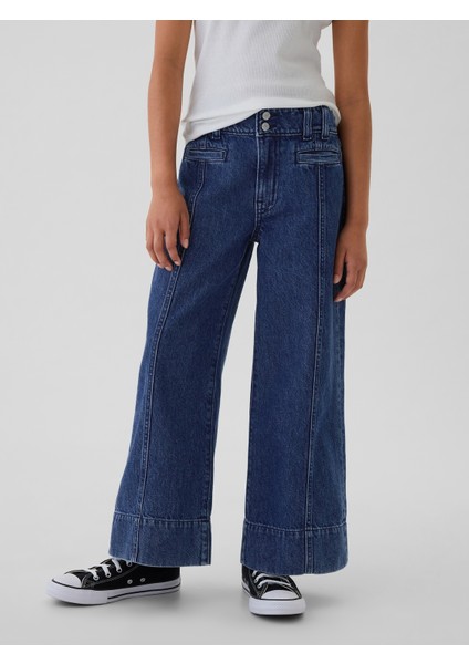 Kız Çocuk Lacivert High Rise Stride Wide-Leg Ankle Jean Pantolon