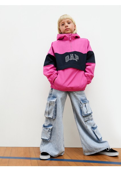 Kız Çocuk Açık Mavi Mid Rise Double Kargo Baggy Jean Pantolon