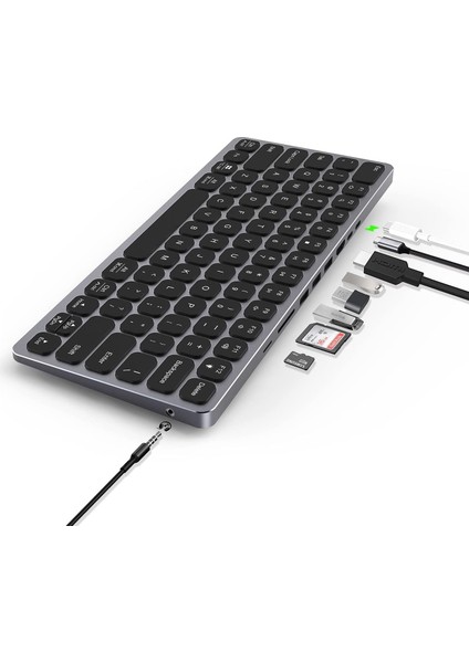 BX-KEYHUB01 9in1 Hub Özellikli Çok Fonksiyonlu Kablolu Klavye 3x USB 3.0+4k Hdmı+Pd+Micro Sd+3,5mm Aux Mic Girişli