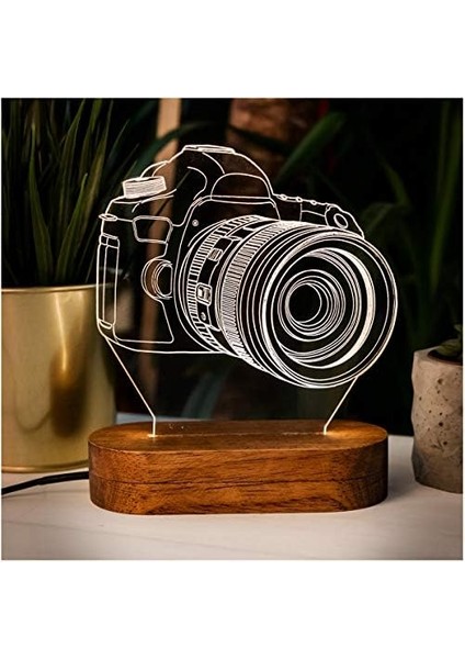 Dslr Fotoğraf Makinası Tasarımlı 3 Boyutlu LED Lamba 3D LED Gece Lambası Hediye Masa Lambası USB Bağlantılı Sarı Işık modelleri