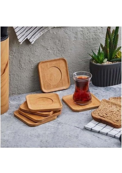Home 6ADET Bambu Çay Tabağı, Çay Bardağı Altlığı, Estetik Sunum Sunumluk, Doğal Malzeme, Çevre Dostu ve Şık Tasarım (Kare)