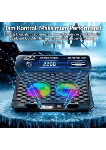 Odin Rgb Işıklı Gaming 2200RPM Çift Fan LED Display Laptop Notebook Soğutucu Stand fiyatları