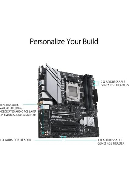 Prıme B650M-A Wıfı Iı Amd B650 Am5 Ddr5 6400 Dp HDMI VGA Çift M2 Usb3.2 Ax Wifi + Bt Aura Rgb 2.5gbit Lan Matx Asus 5x Protectıon Iıı, Bıos Flashback fiyatları