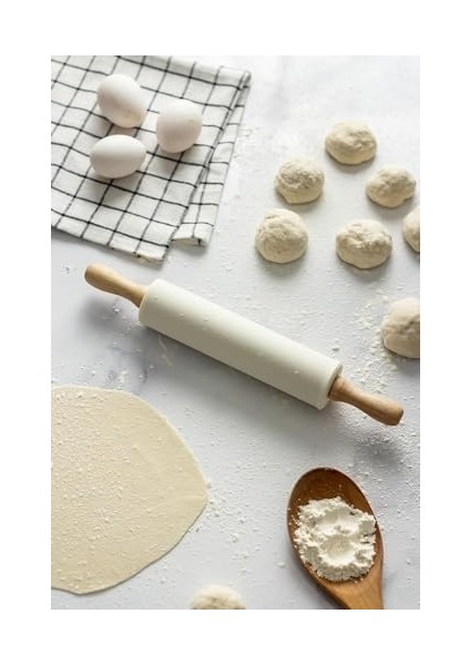 Home Ahşap Saplı Silikon Merdane,dönerli Merdane,hamur Merdanesi,pizza ve Börek Hamuru Açmak Için Merdane fiyatları