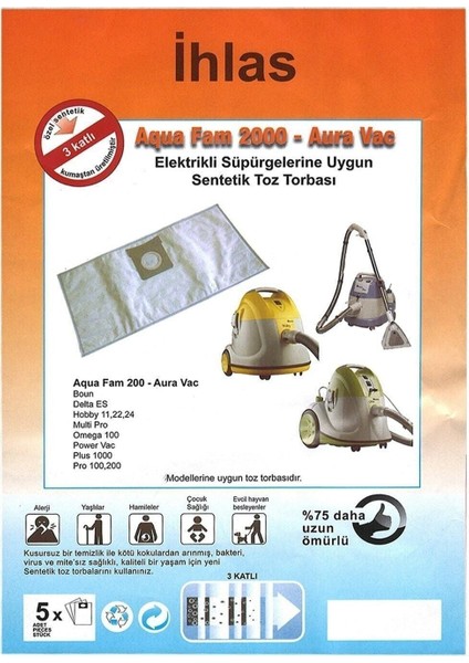 | Ihlas Uyumlu Aura Aqua Vac Multi Pro Halı Yıkamalı Süpürge Torbası Bez 5'li Paket