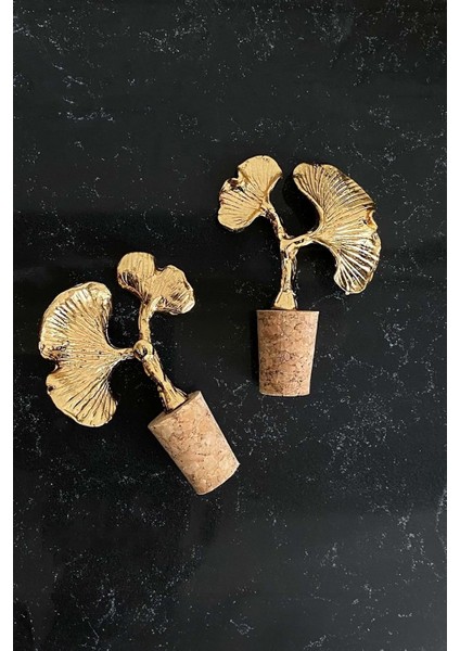 2 Adet Altın Renk Ginkgo Figürli Mantar Tıpa Yağdanlık Tıpası Şarap Şişe Tıpası