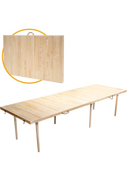 Katlanır Kamp, Piknik ve Bahçe Masası 75X228 cm - Ham Naturel Renk