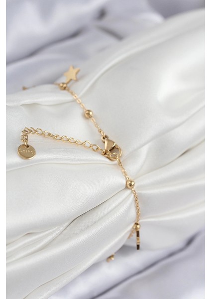 316L Çelik Sıralı Yıldız Model Gold Renk Kadın Bileklik fiyatları
