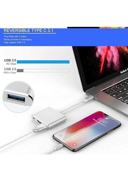 3'ü 1 Arada USB Type-C Hdmı+Usb 3.0 Type-C Dönüştürücü Adaptör, MacBook Uyumlu, Notebook, Projektör, Monitör, Dizüstü Bilgisayar, Tv Görüntü Veri AKTARIMI1080P HDMI 4K Çevirici Dönüştürücü modelleri