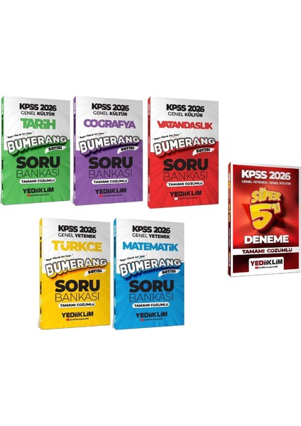 Yediiklim 2026 Kpss Genel Yetenek Genel Kültür Bumerang Soru Bankası + 5 Deneme 6 Lı Set Yediiklim Yayınları