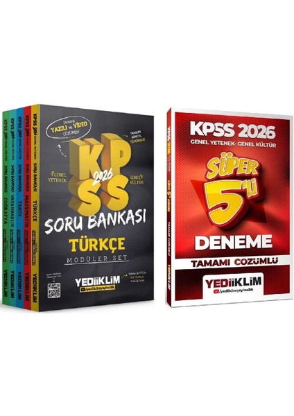 Yediiklim 2026 Kpss Genel Yetenek Genel Kültür Soru Bankası Modüler + 5 Deneme 2 Li Set Yediiklim Yayınları