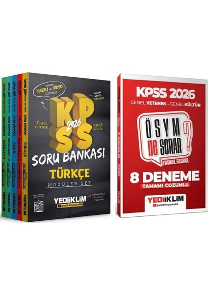 Yediiklim 2026 Kpss Genel Yetenek Genel Kültür Soru Bankası Modüler + 8 Deneme 2 Li Set Yediiklim Yayınları