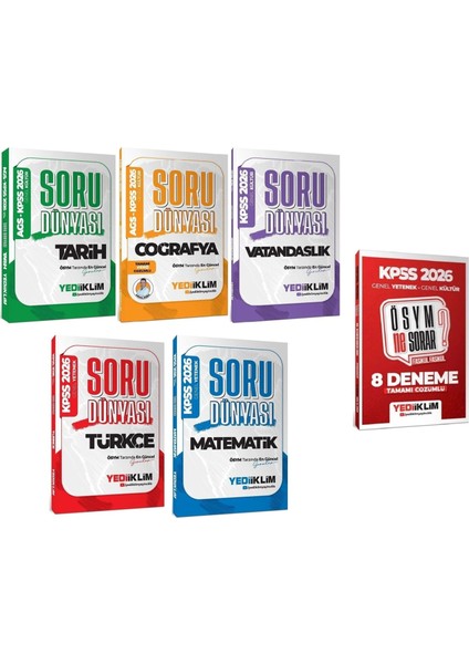 Yediiklim 2026 Kpss Genel Yetenek Genel Kültür Soru Dünyası Soru Bankası + 8 Deneme 6 Lı Set Yediiklim Yayınları