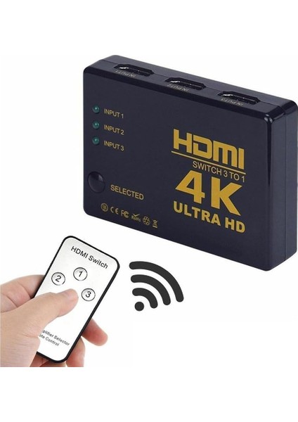 4K HDMI Çoklayıcı Çoğaltıcı Switch 3 Port Kumandalı Ultra Hd