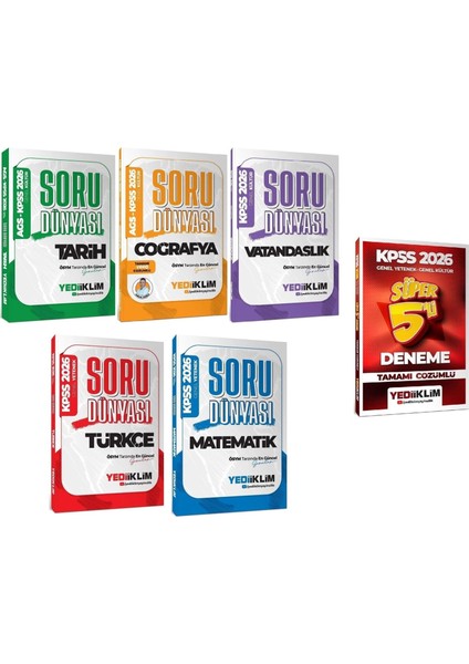 Yediiklim 2026 Kpss Genel Yetenek Genel Kültür Soru Dünyası Soru Bankası + 5 Deneme 6 Lı Set Yediiklim Yayınları