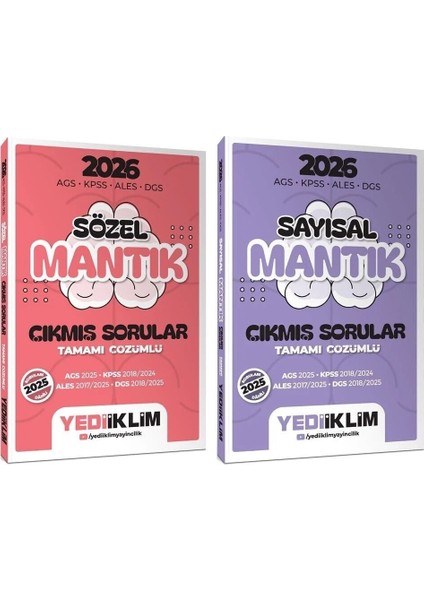 Yediiklim 2026 Kpss Meb-Ags Ales Dgs Sözel + Sayısal Mantık Çıkmış Sorular 2 Li Set Yediiklim Yayınları