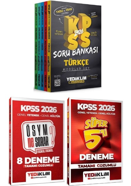 Yediiklim 2026 Kpss Genel Yetenek Genel Kültür Soru Bankası Modüler + 8+5 Deneme 3 Lü Set Yediiklim Yayınları