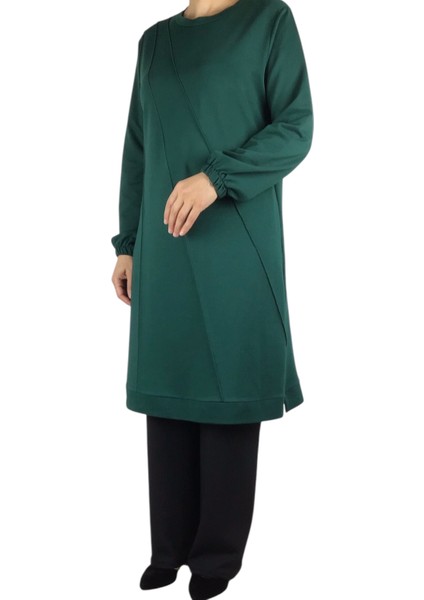 Kadın Önü Dikişli Kolları Lastikli Etek Ucu Bantlı Kristal Iki Iplik Mevsimlik Tunik modelleri