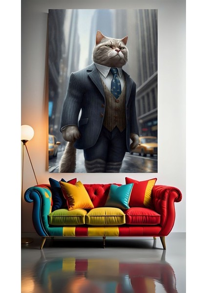 Iş Kedisi V1 Ev Duvar Salon Güzellik Salonu Ofis Dükkan Dekarasyon Kanvas Tablo