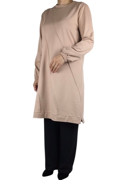 Kadın Önü Dikişli Kolları Lastikli Etek Ucu Bantlı Kristal Iki Iplik Mevsimlik Tunik fiyatları