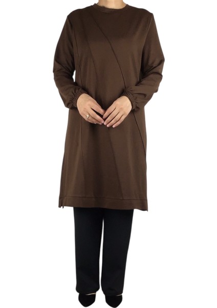 Kadın Önü Dikişli Kolları Lastikli Etek Ucu Bantlı Kristal Iki Iplik Mevsimlik Tunik modelleri