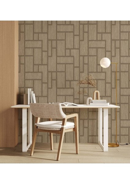 Geometrik Modern Desenli Düz Sade Duvar Kağıdı 16,5 M², Silinebilir - Roka 23108-2