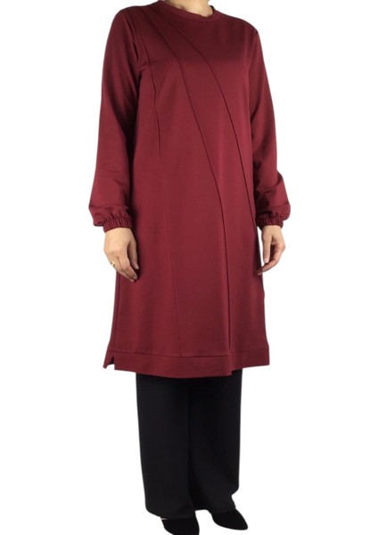 Kadın Önü Dikişli Kolları Lastikli Etek Ucu Bantlı Kristal Iki Iplik Mevsimlik Tunik modelleri