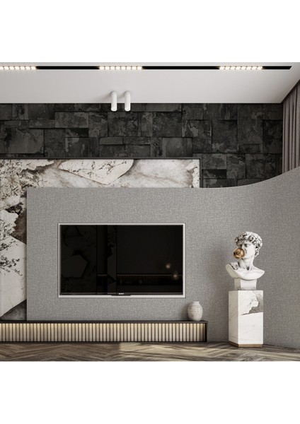 Geometrik Taş Desenli Duvar Kağıdı, Koyu Gri Siyah 16,5 M², Silinebilir - Roka 23106-5 fiyatları