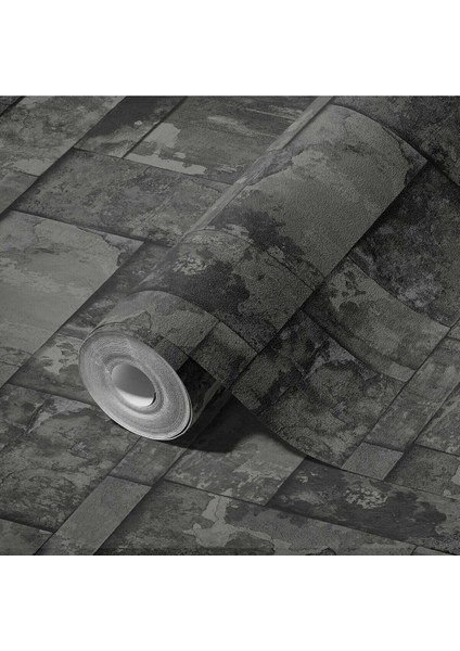 Geometrik Taş Desenli Duvar Kağıdı, Koyu Gri Siyah 16,5 M², Silinebilir - Roka 23106-5 modelleri
