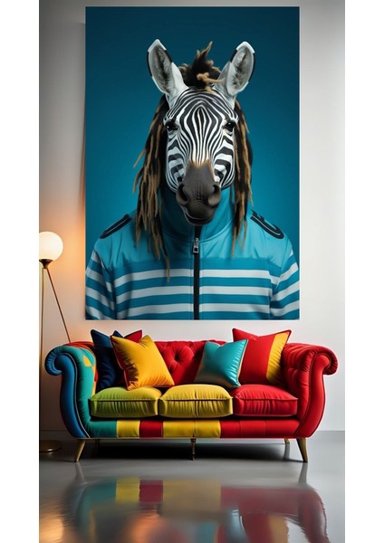 Hippi Zebra V1 Ev Duvar Salon Güzellik Salonu Ofis Dükkan Dekarasyon Kanvas Tablo
