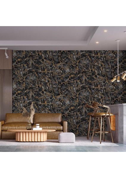 Siyah Renkli Modern Taş Desenli Damarlı Duvar Kağıdı 16,5 M², Silinebilir - Roka 23103-5 fiyatları
