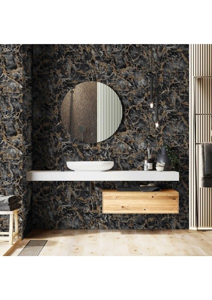 Siyah Renkli Modern Taş Desenli Damarlı Duvar Kağıdı 16,5 M², Silinebilir - Roka 23103-5 modelleri