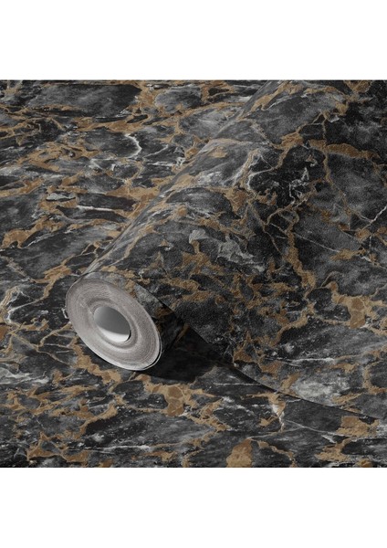 Siyah Renkli Modern Taş Desenli Damarlı Duvar Kağıdı 16,5 M², Silinebilir - Roka 23103-5 fırsatları